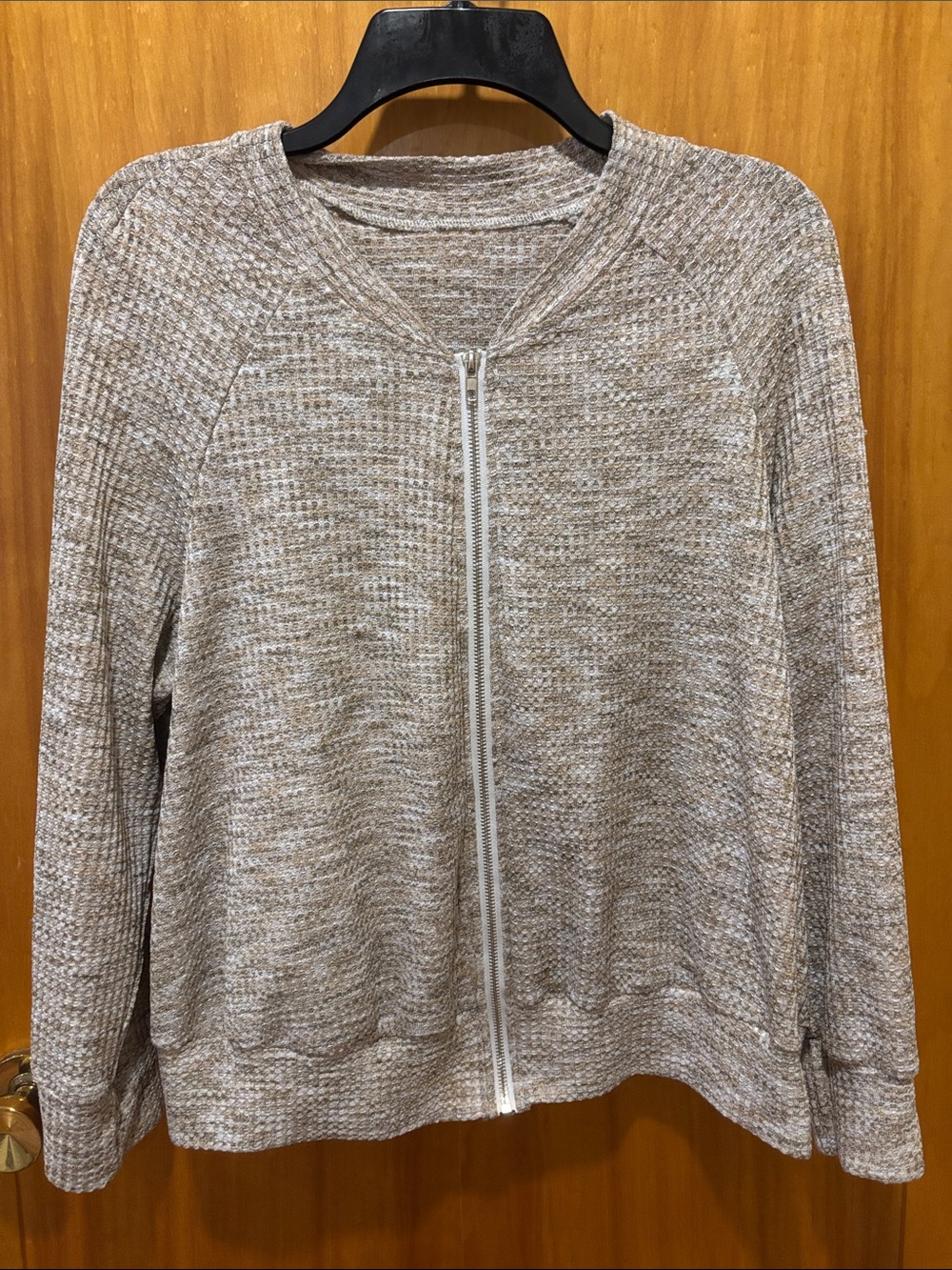 ⭐ 3 for $15
SHEIN Heathered Taupe Zip-Front Knit Cardigan Lightweight